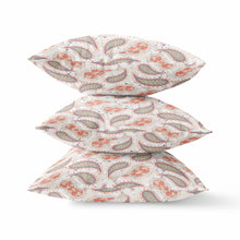 16” Red Beige Boho Paisley Suede Throw Pillow