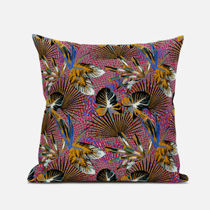 18” Magenta Gold Tropical Suede Throw Pillow