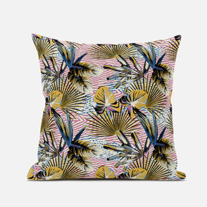 18” Gold Pink Tropical Suede Throw Pillow