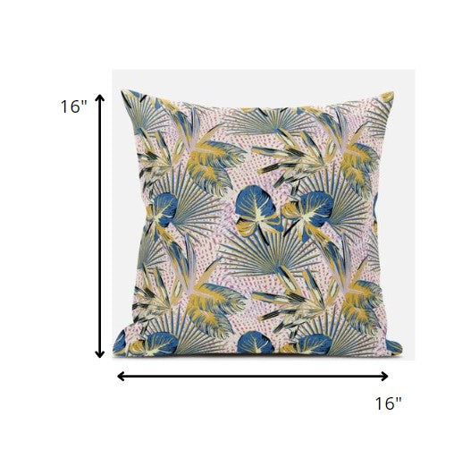 16” Blue Gold Tropical Suede Throw Pillow