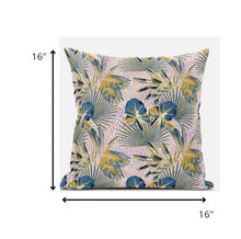 16” Blue Gold Tropical Suede Throw Pillow