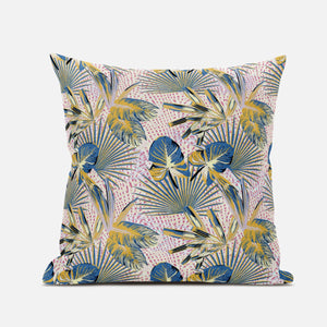 18” Blue Gold Tropical Suede Throw Pillow