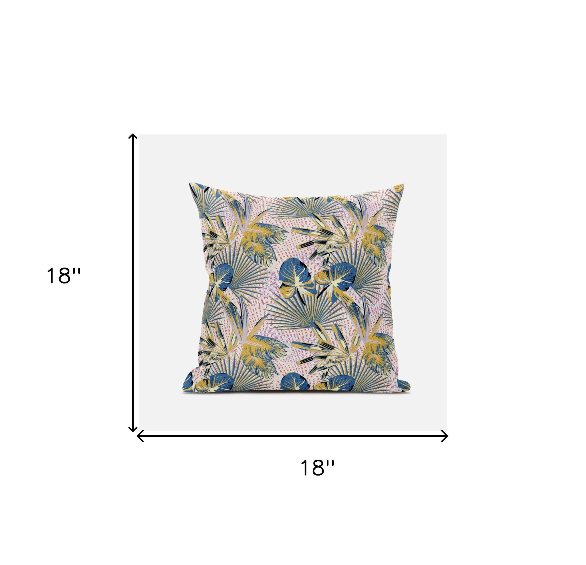 18” Blue Gold Tropical Suede Throw Pillow