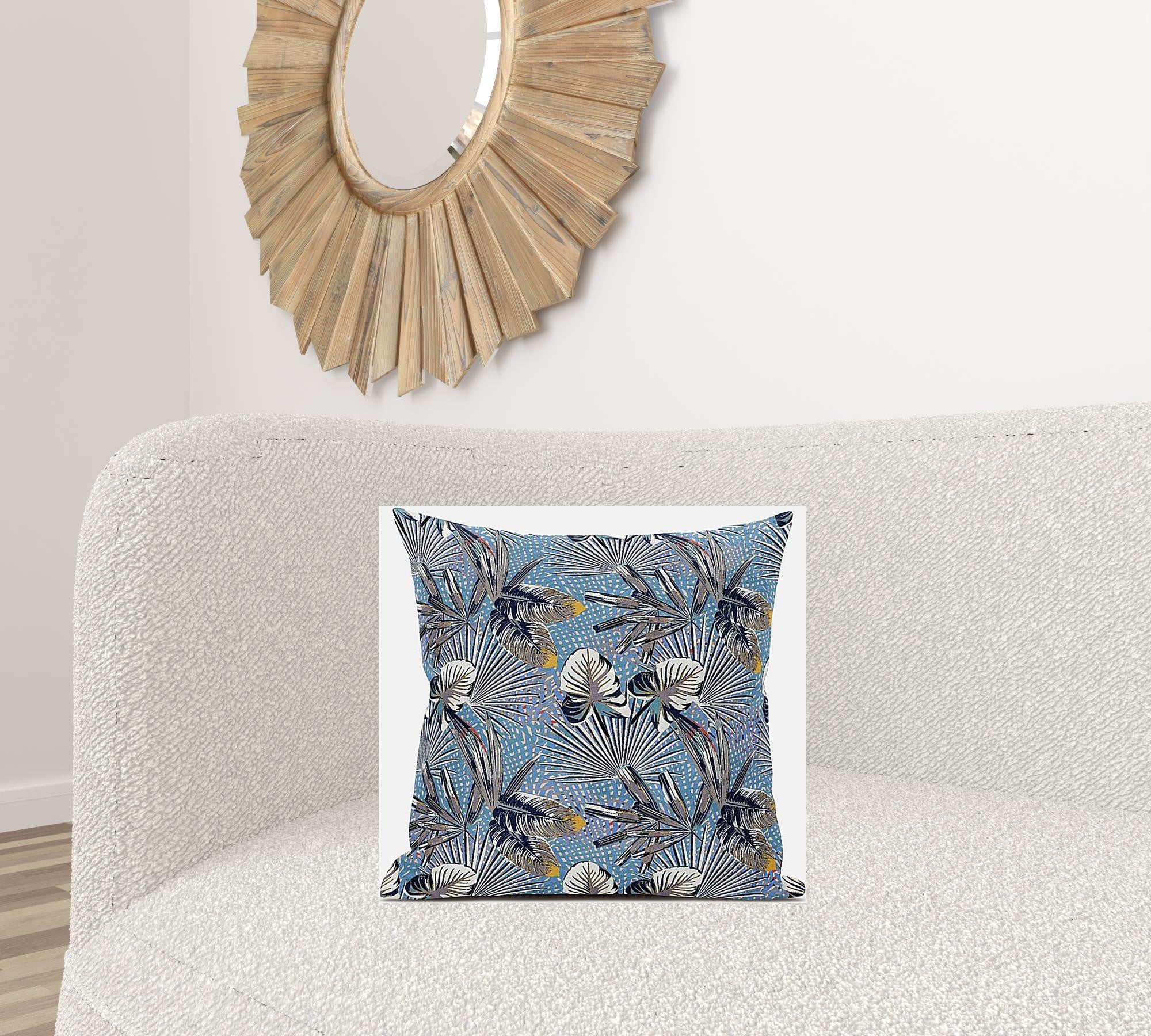18” Gray Blue Tropical Suede Throw Pillow