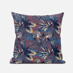 18” Indigo Red Tropical Suede Throw Pillow