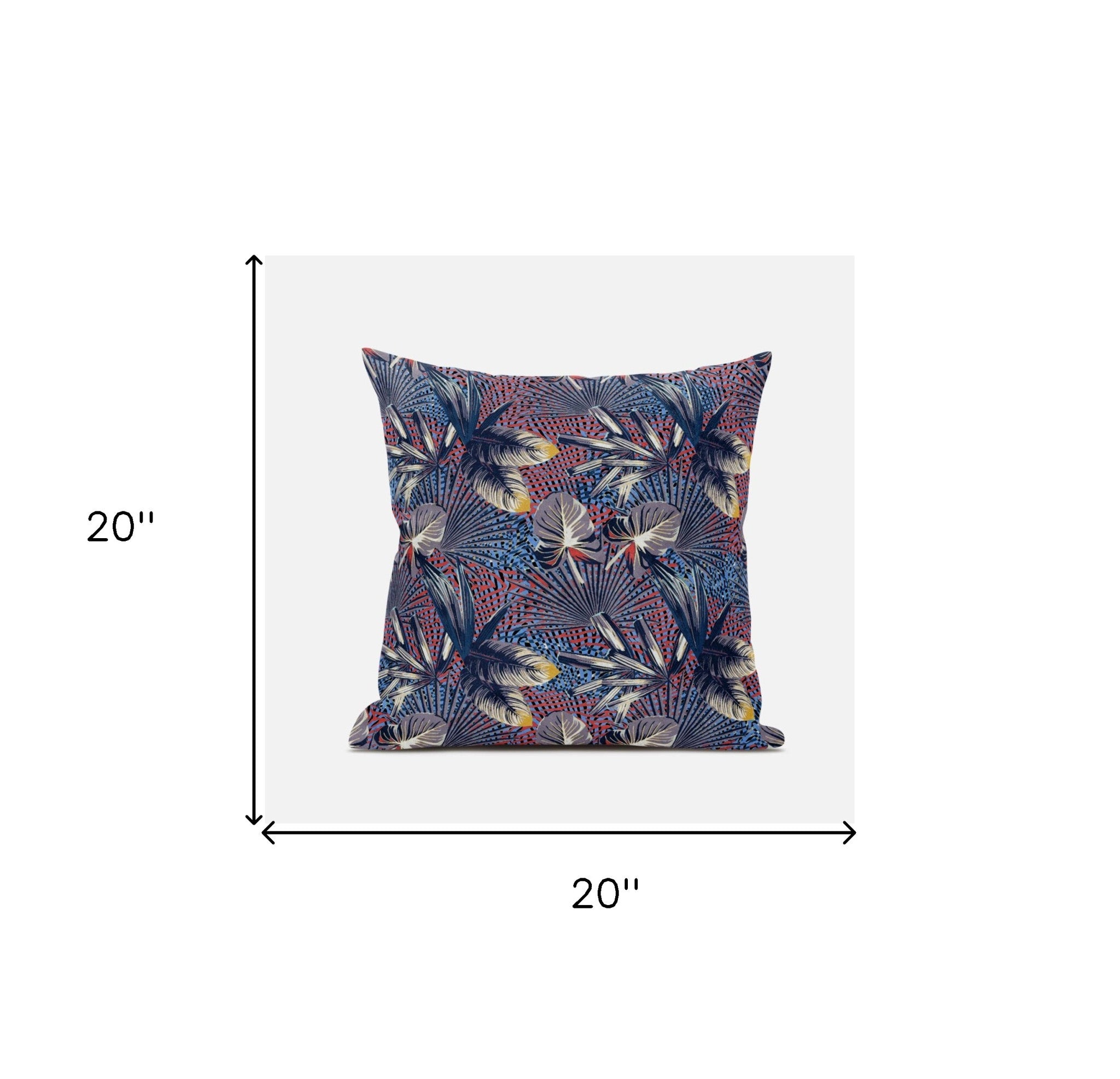 18” Indigo Red Tropical Suede Throw Pillow