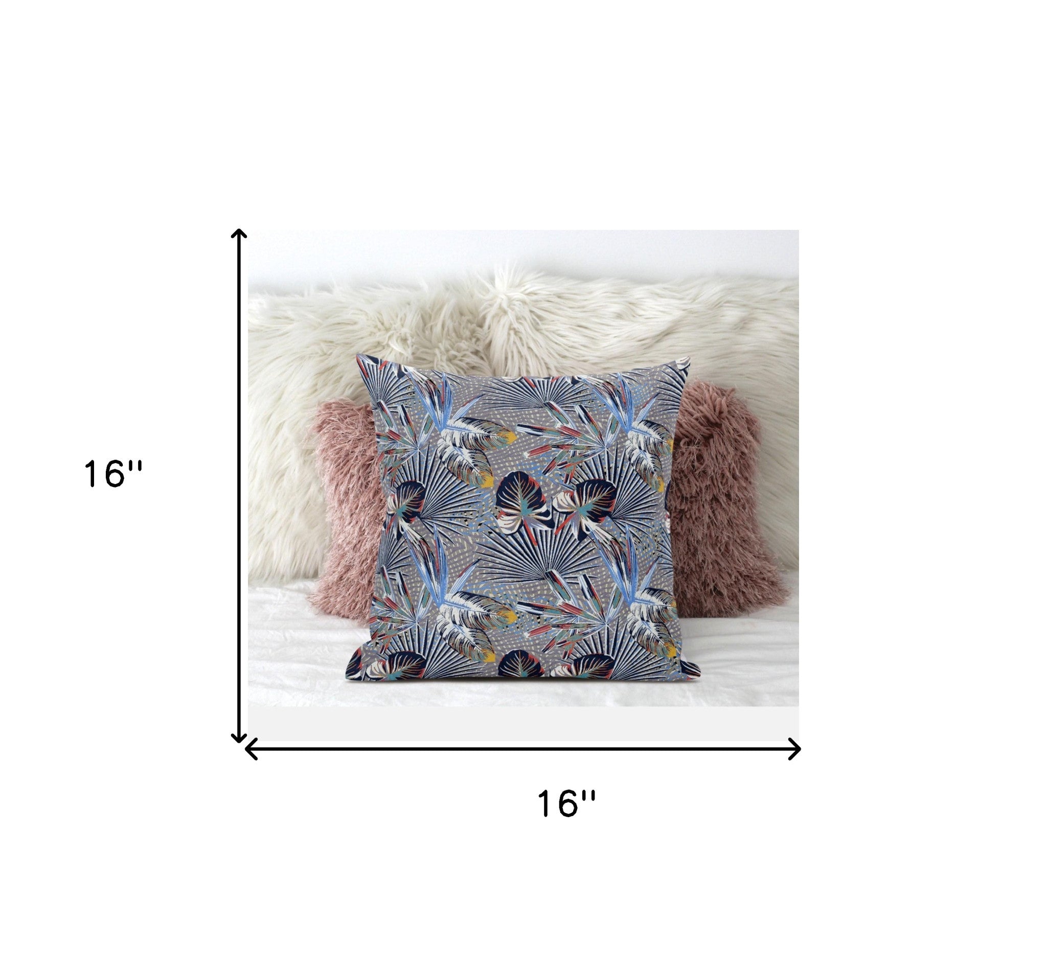 Cojín de gamuza tropical gris índigo de 16 "