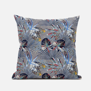 18” Indigo Gray Tropical Suede Throw Pillow