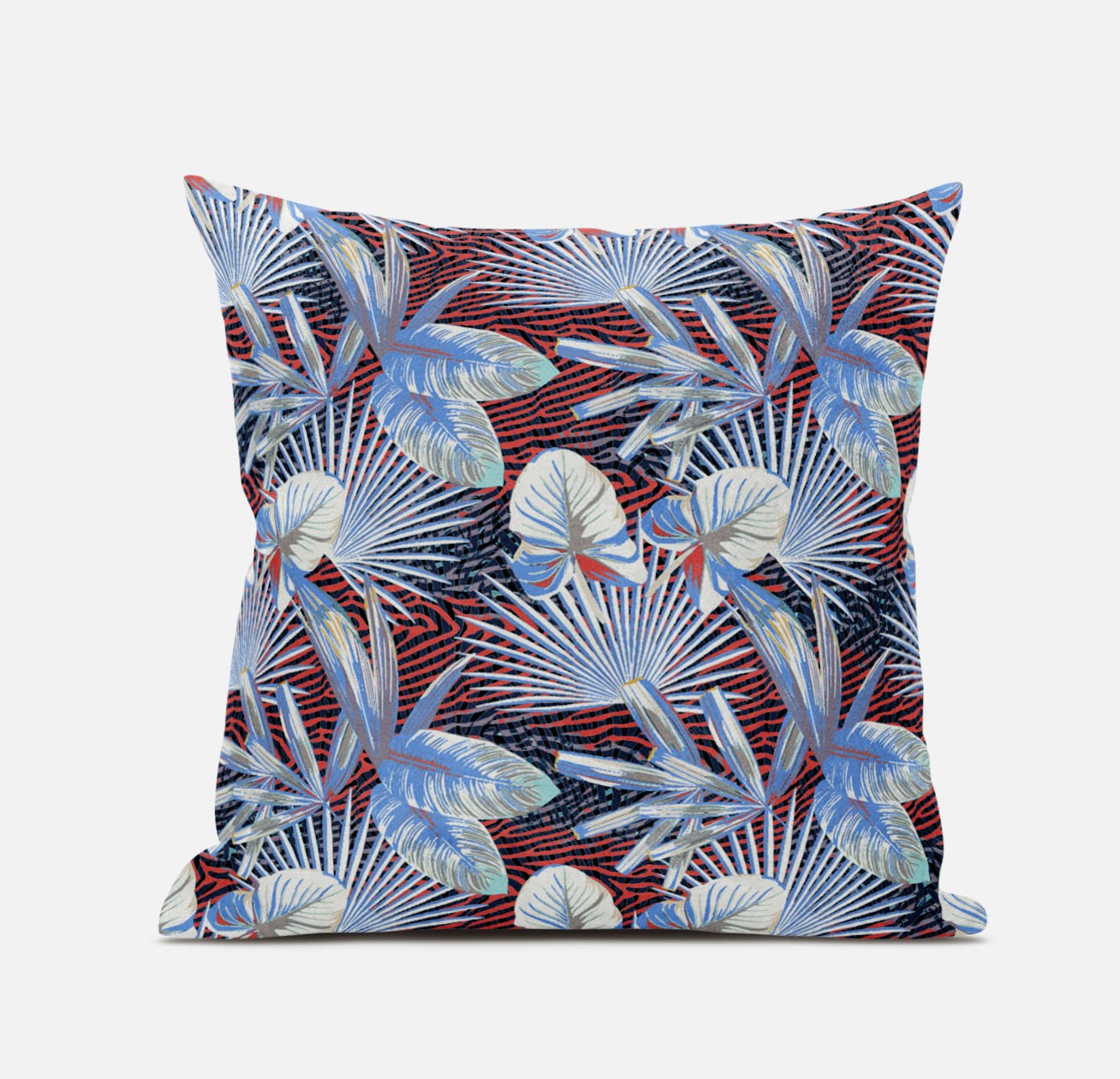 18” Blue Red Tropical Suede Throw Pillow