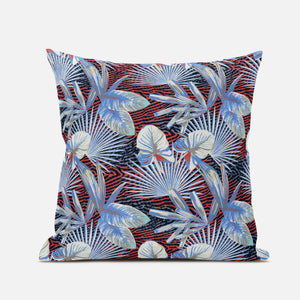 18” Blue Red Tropical Suede Throw Pillow