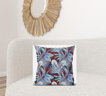 18” Blue Red Tropical Suede Throw Pillow