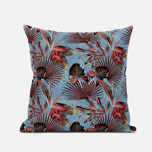18” Coral Blue Tropical Suede Throw Pillow