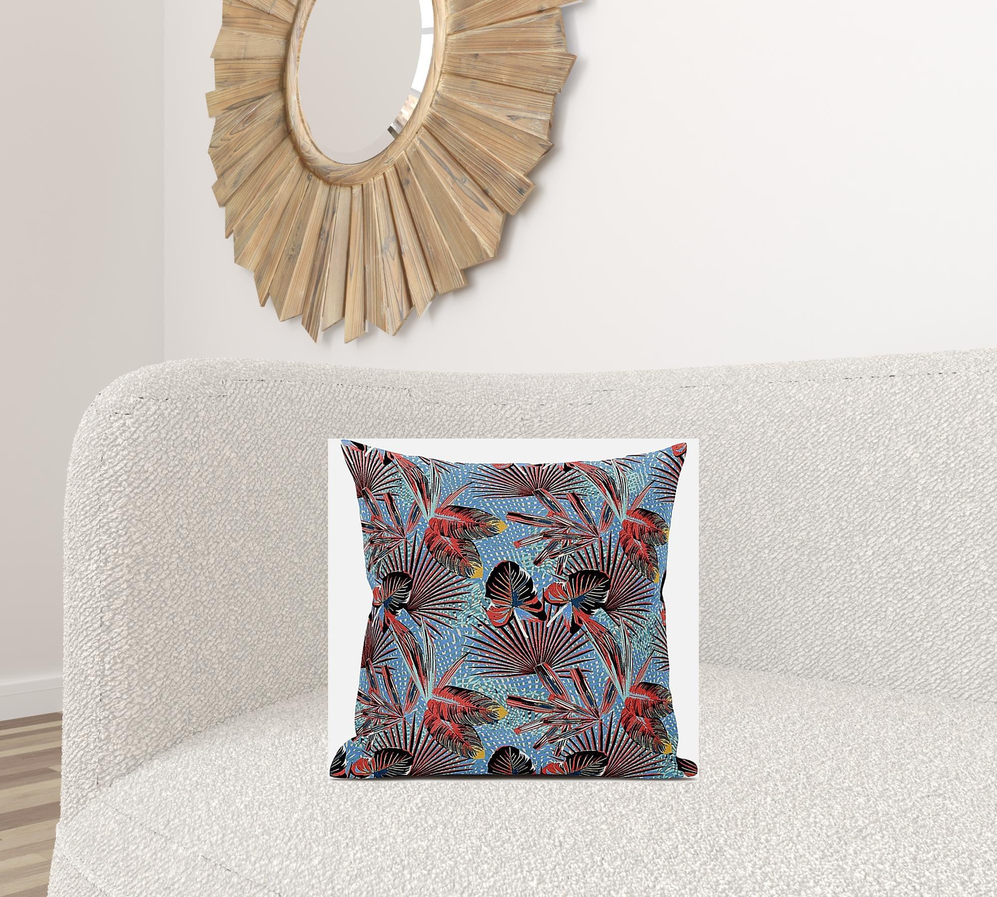 18” Coral Blue Tropical Suede Throw Pillow