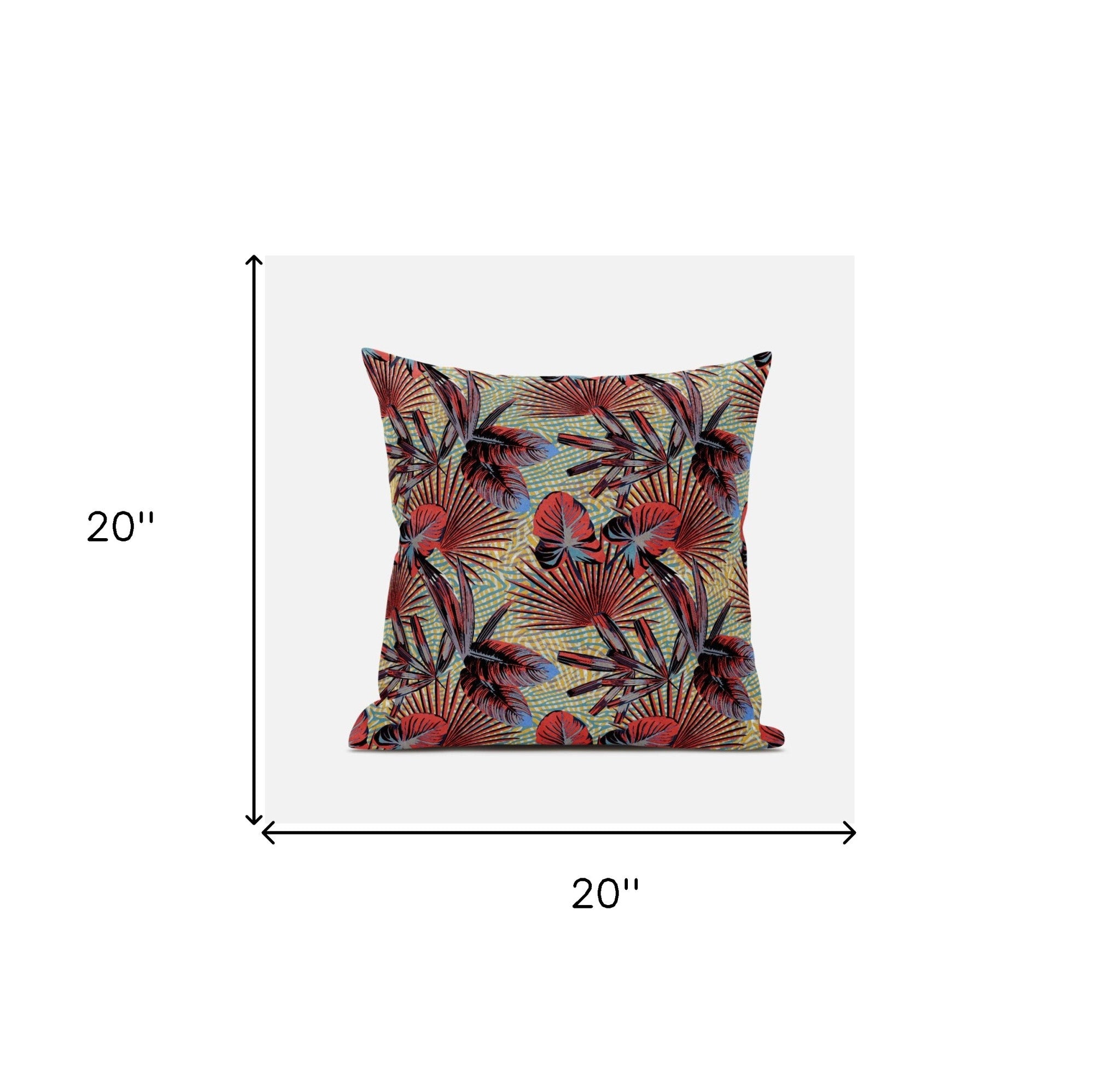 18” Red Yellow Tropical Suede Throw Pillow