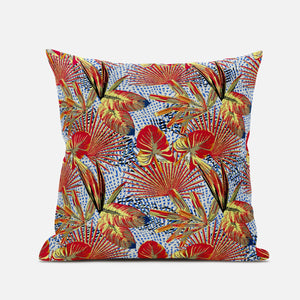 18” Crimson Yellow Tropical Suede Throw Pillow