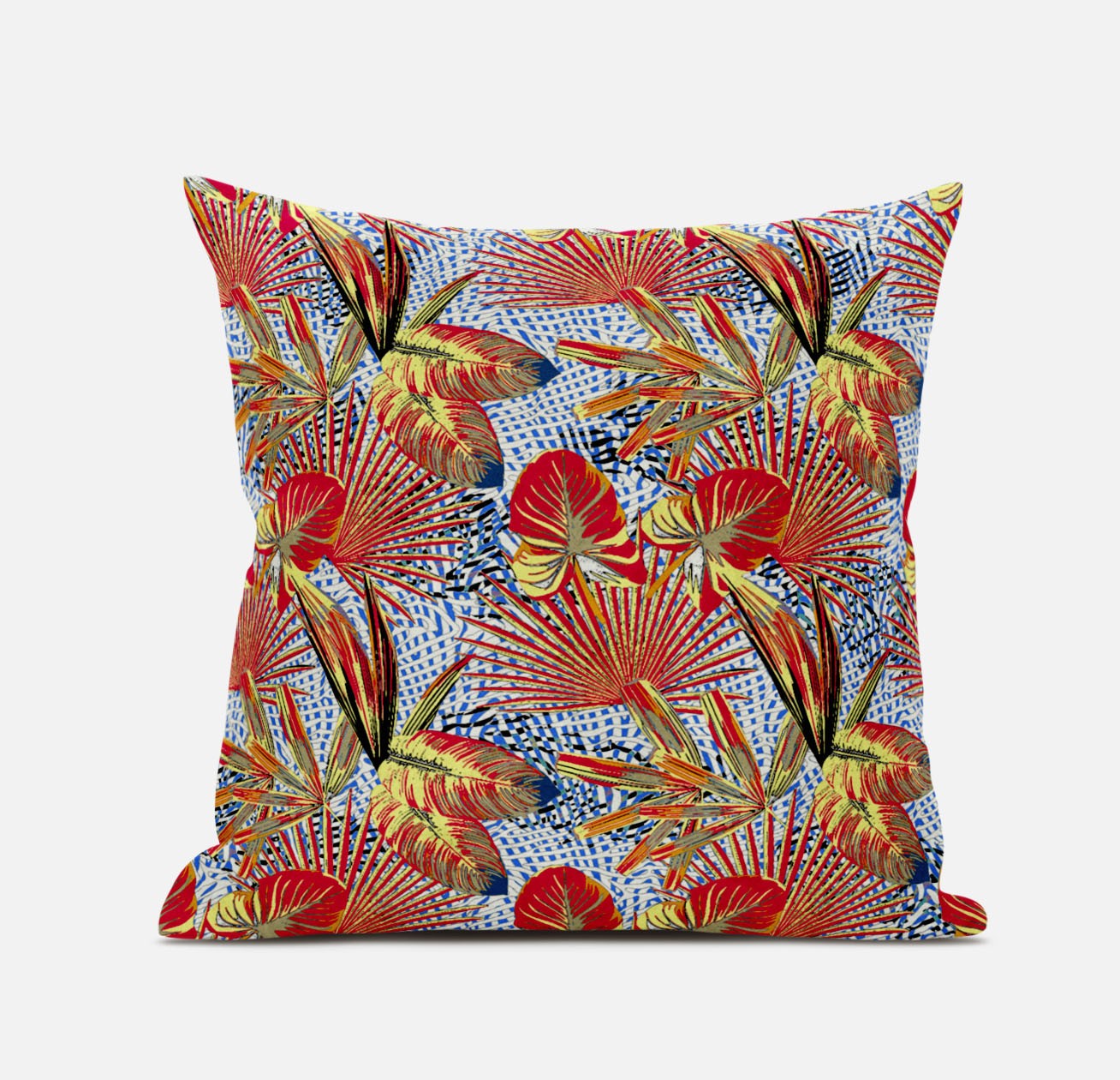 18” Crimson Yellow Tropical Suede Throw Pillow