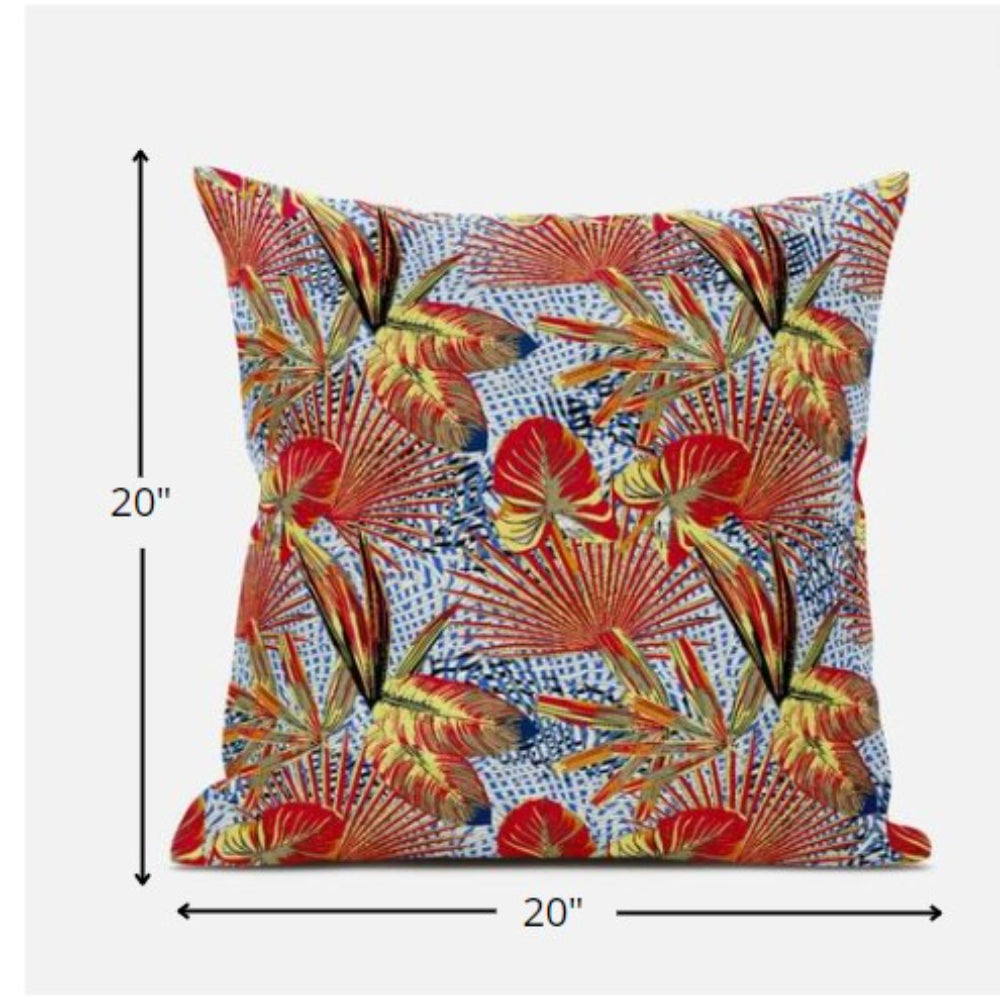 18” Crimson Yellow Tropical Suede Throw Pillow