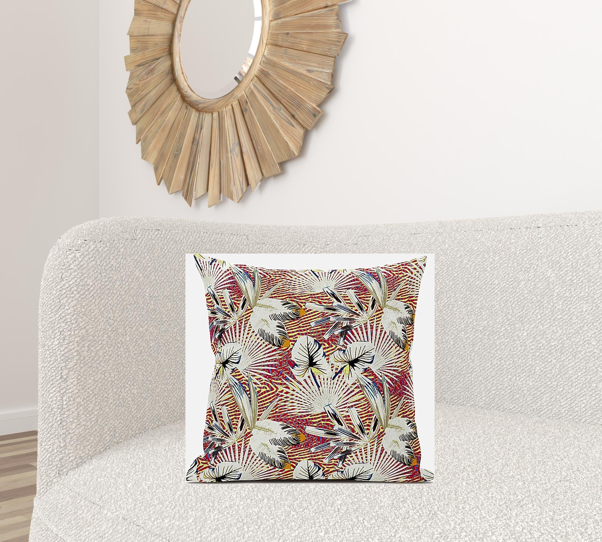 18” White Red Tropical Suede Throw Pillow