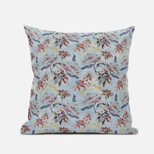 18" Sky Blue Red Roses Suede Throw Pillow