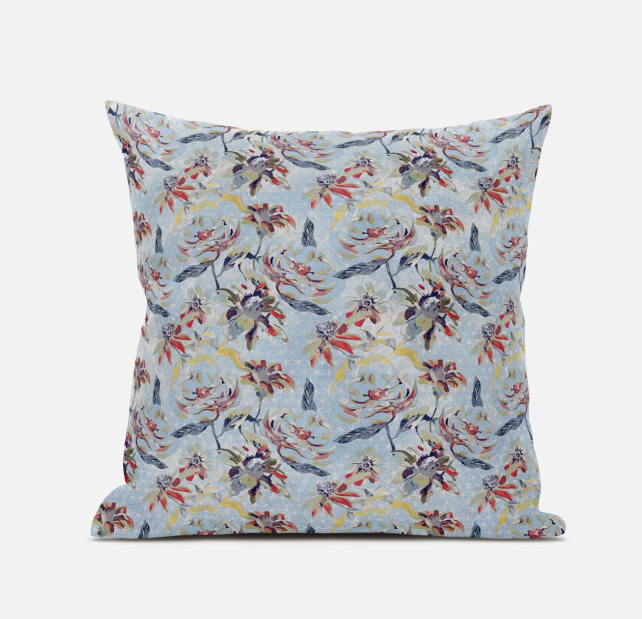 18" Sky Blue Red Roses Suede Throw Pillow