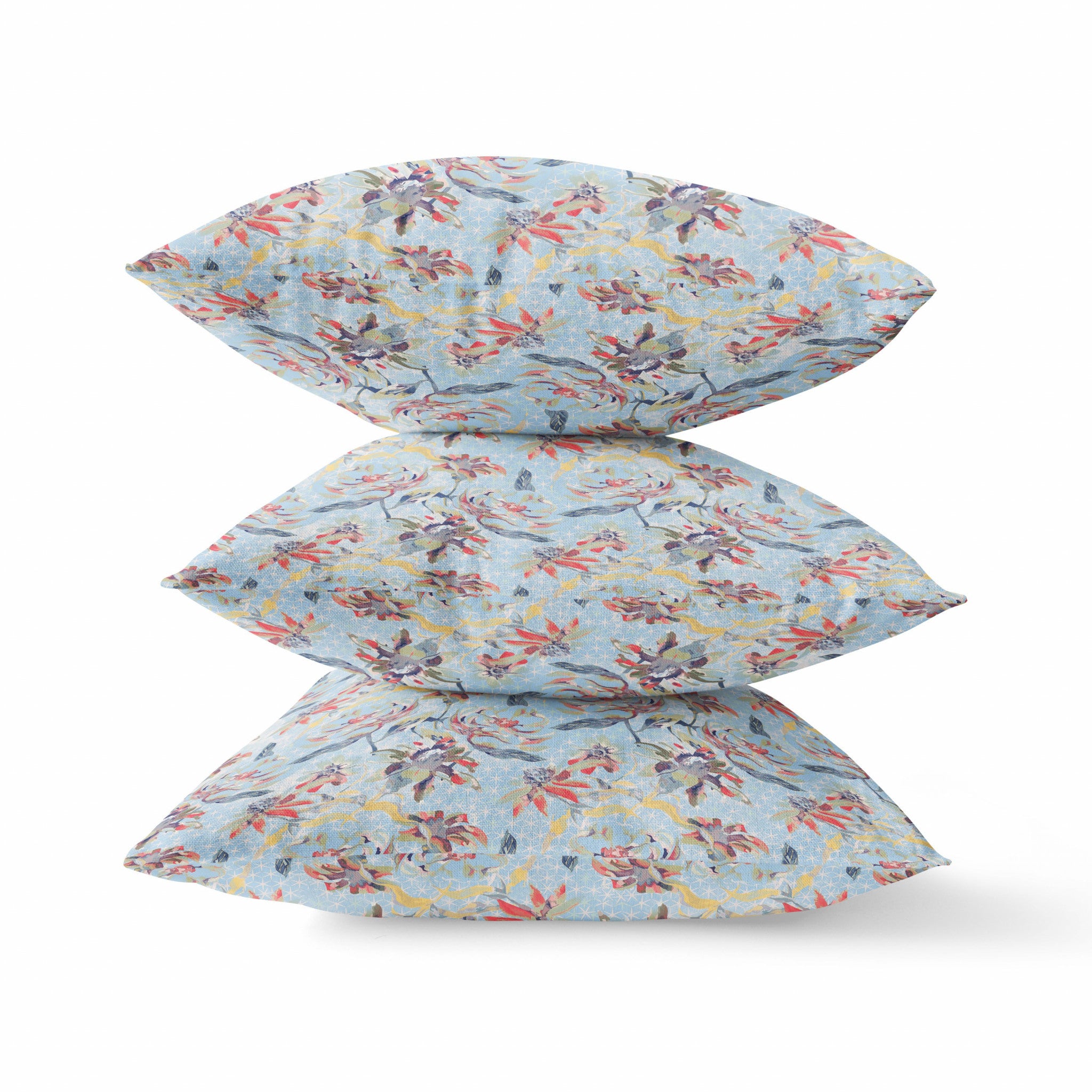 18" Sky Blue Red Roses Suede Throw Pillow