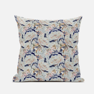 18" Light Blue Indigo Roses Suede Throw Pillow