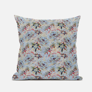 18" Light Blue Red Roses Suede Throw Pillow