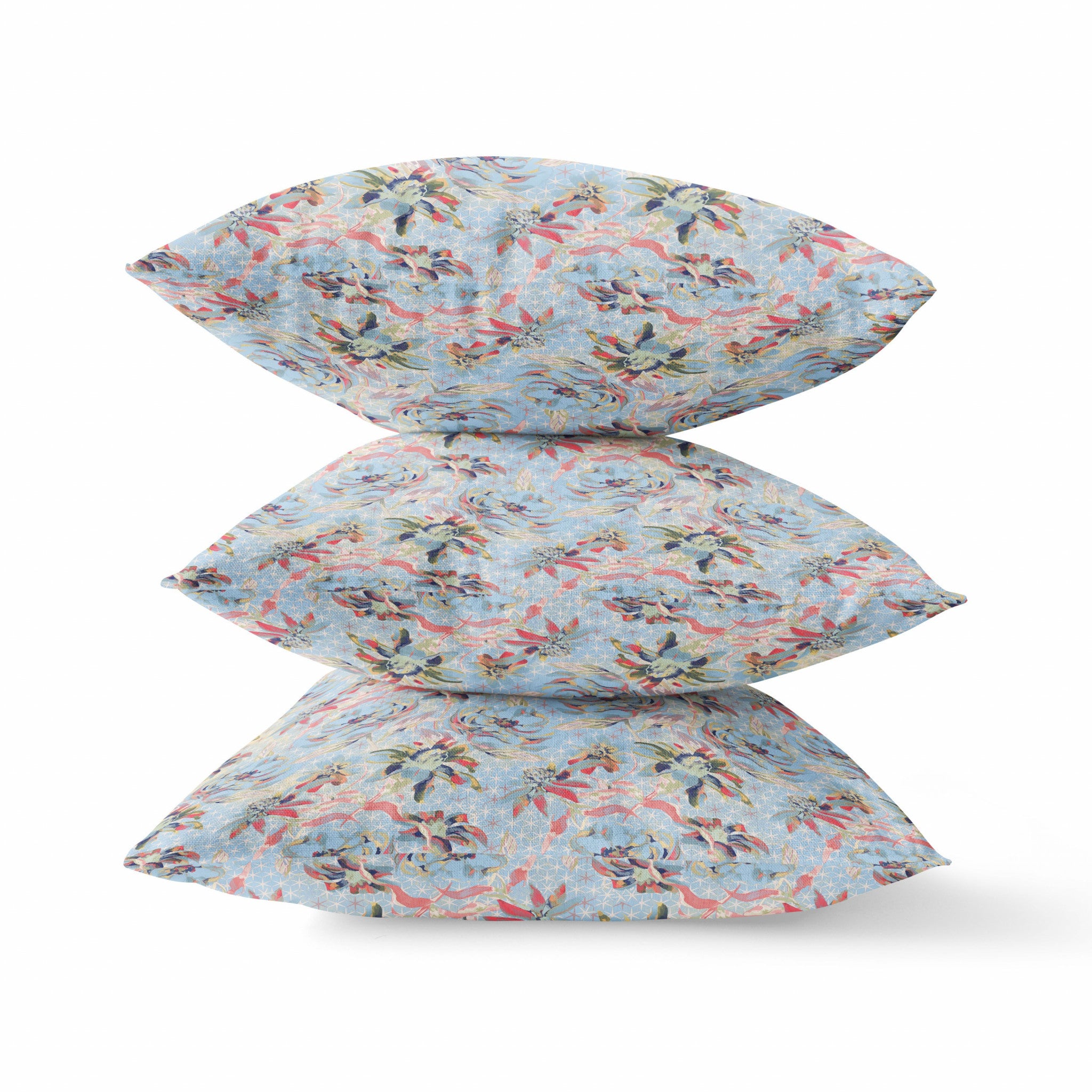 Cojín de gamuza azul claro con rosas rojas de 18"