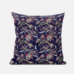 18" Midnight Blue Roses Suede Throw Pillow