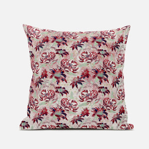 18" Red White Roses Suede Throw Pillow