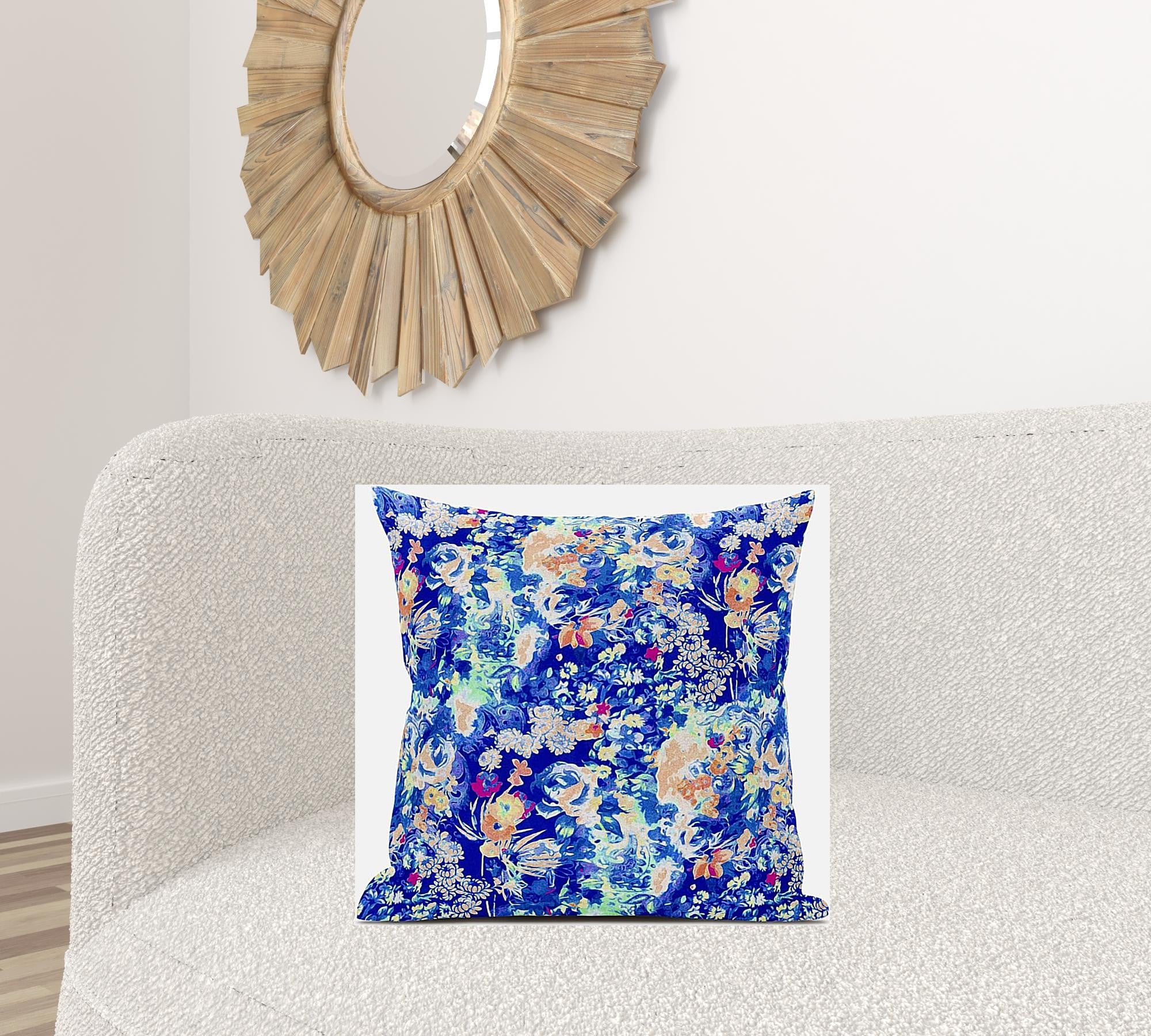 18" Bright Blue Springtime Suede Throw Pillow