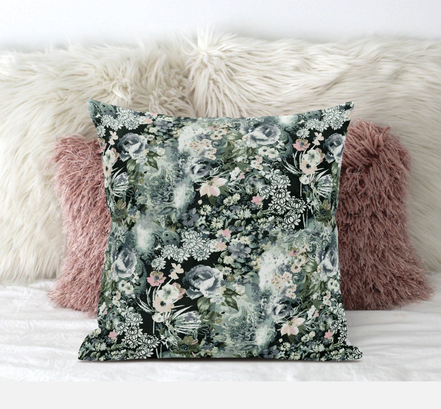 16" Green Gray Springtime Suede Throw Pillow