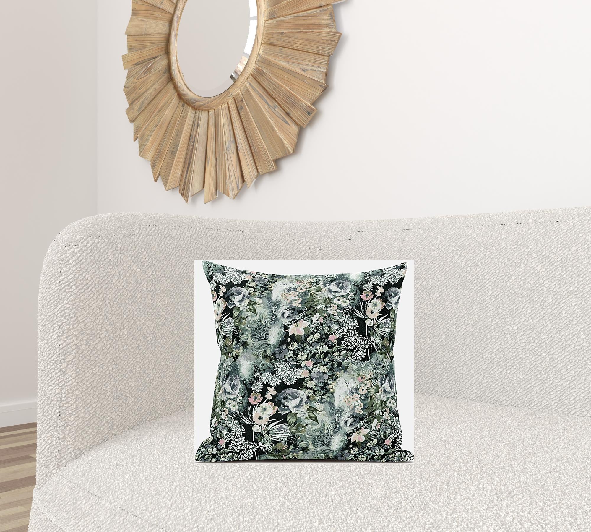 18" Green Gray Springtime Suede Throw Pillow