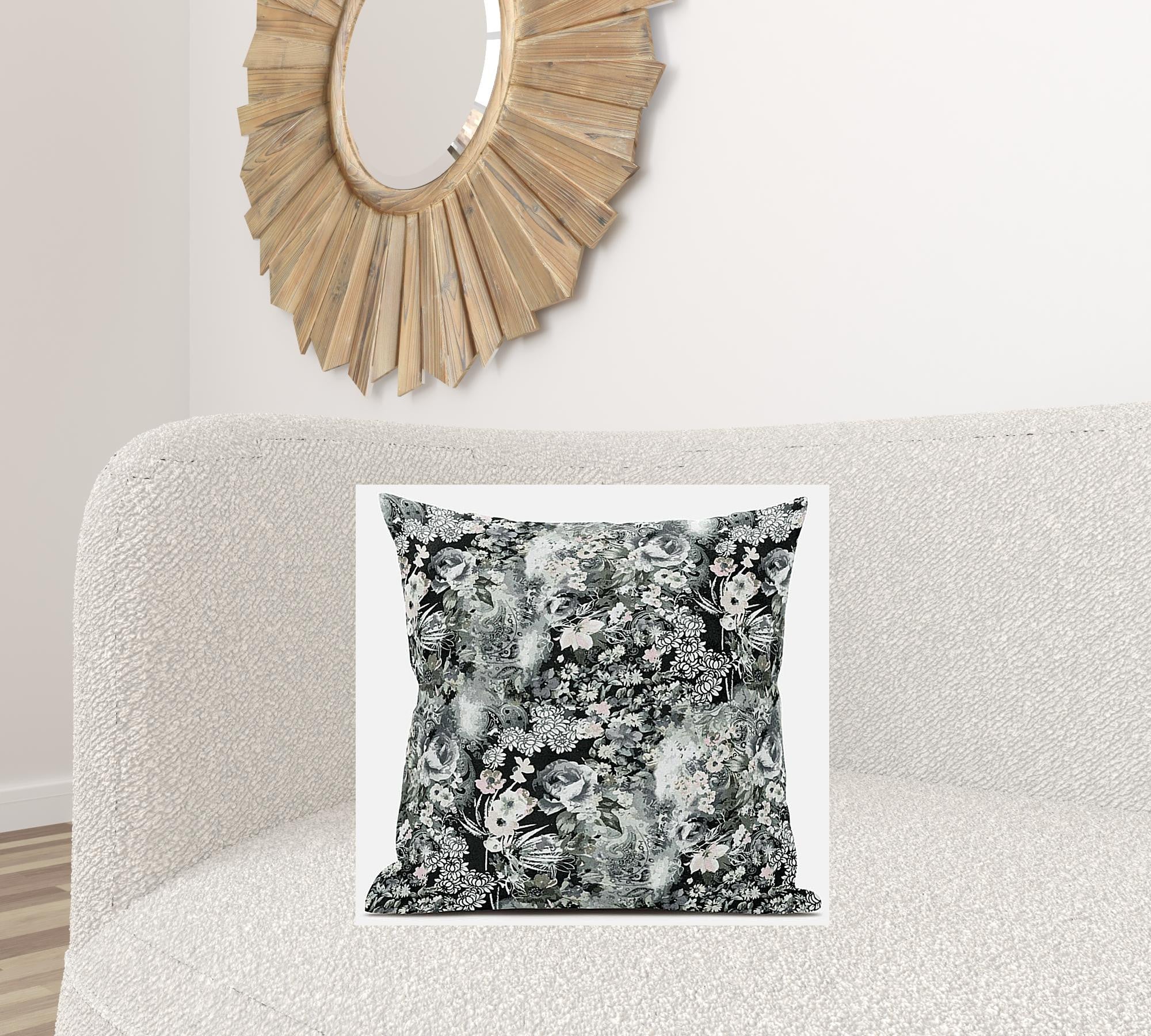 18" Gray White Springtime Suede Throw Pillow