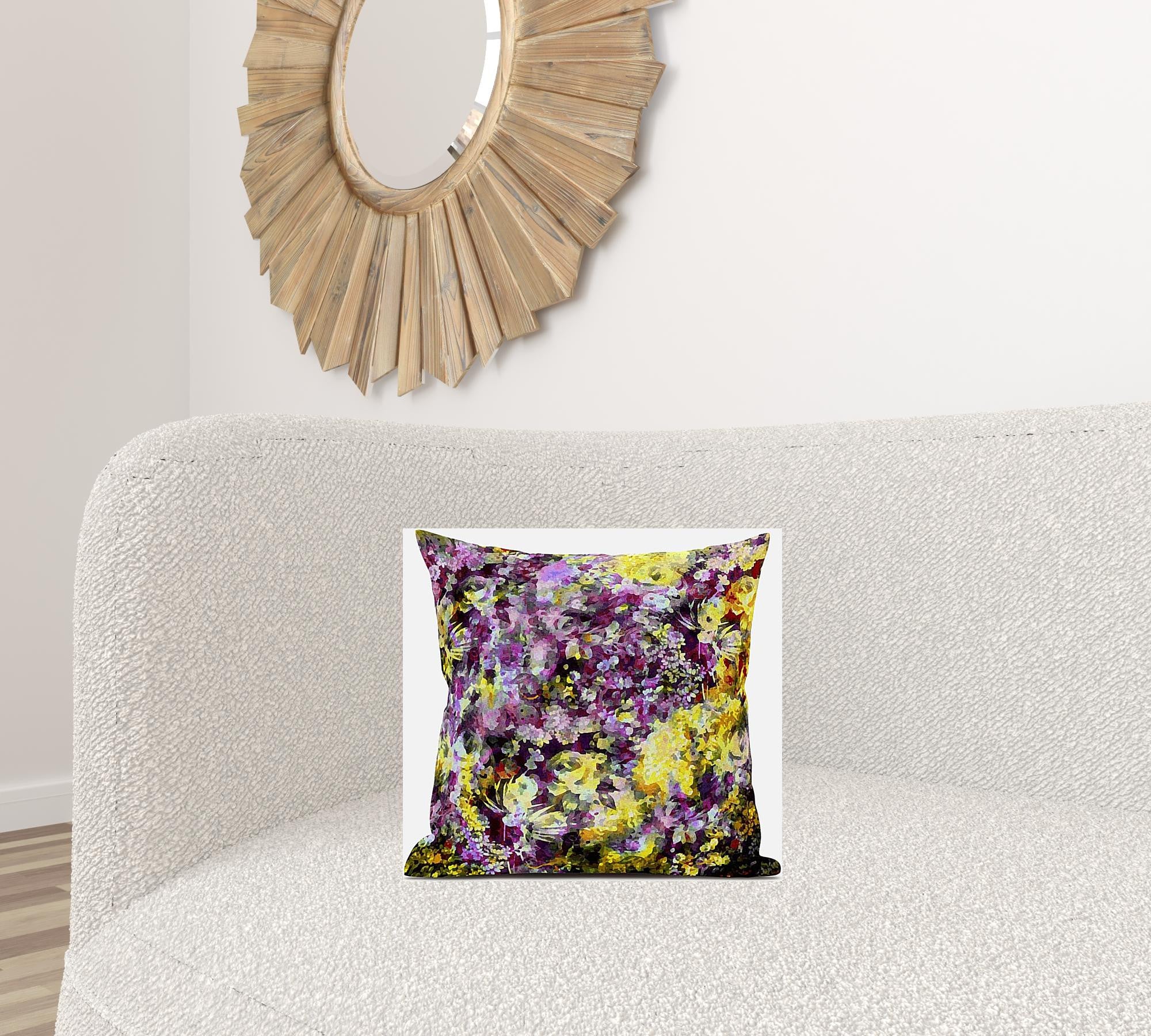 16" Purple Yellow Springtime Suede Throw Pillow