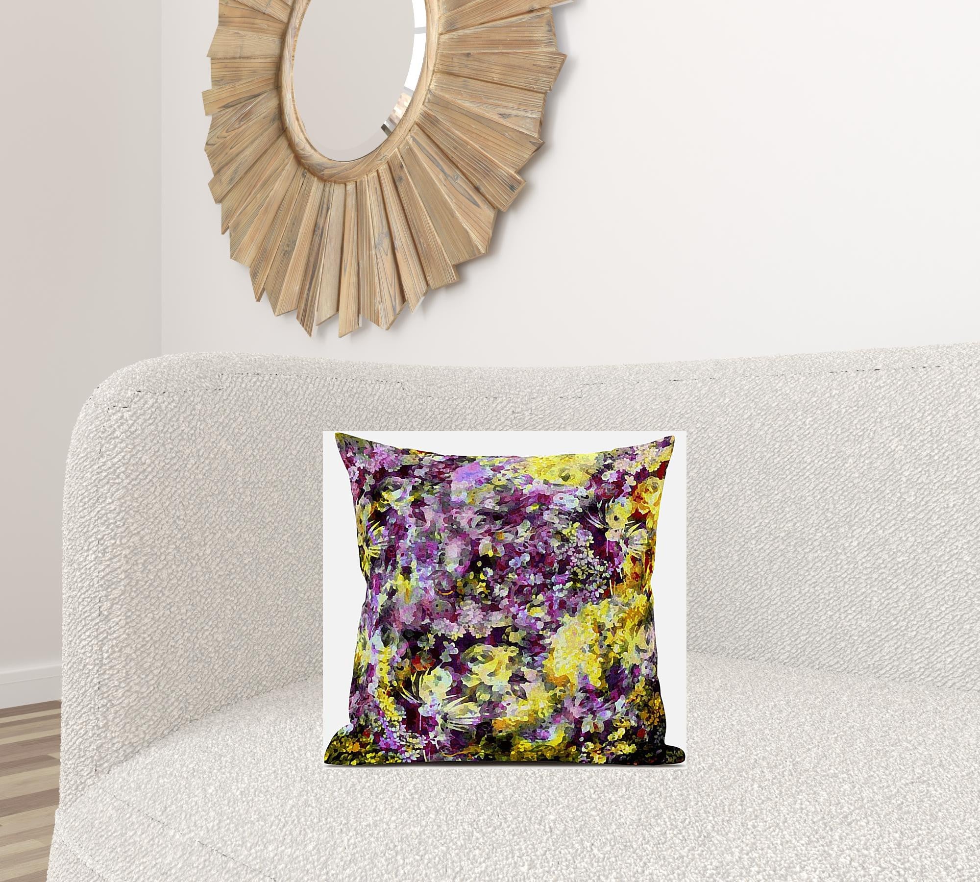 18" Purple Yellow Springtime Suede Throw Pillow