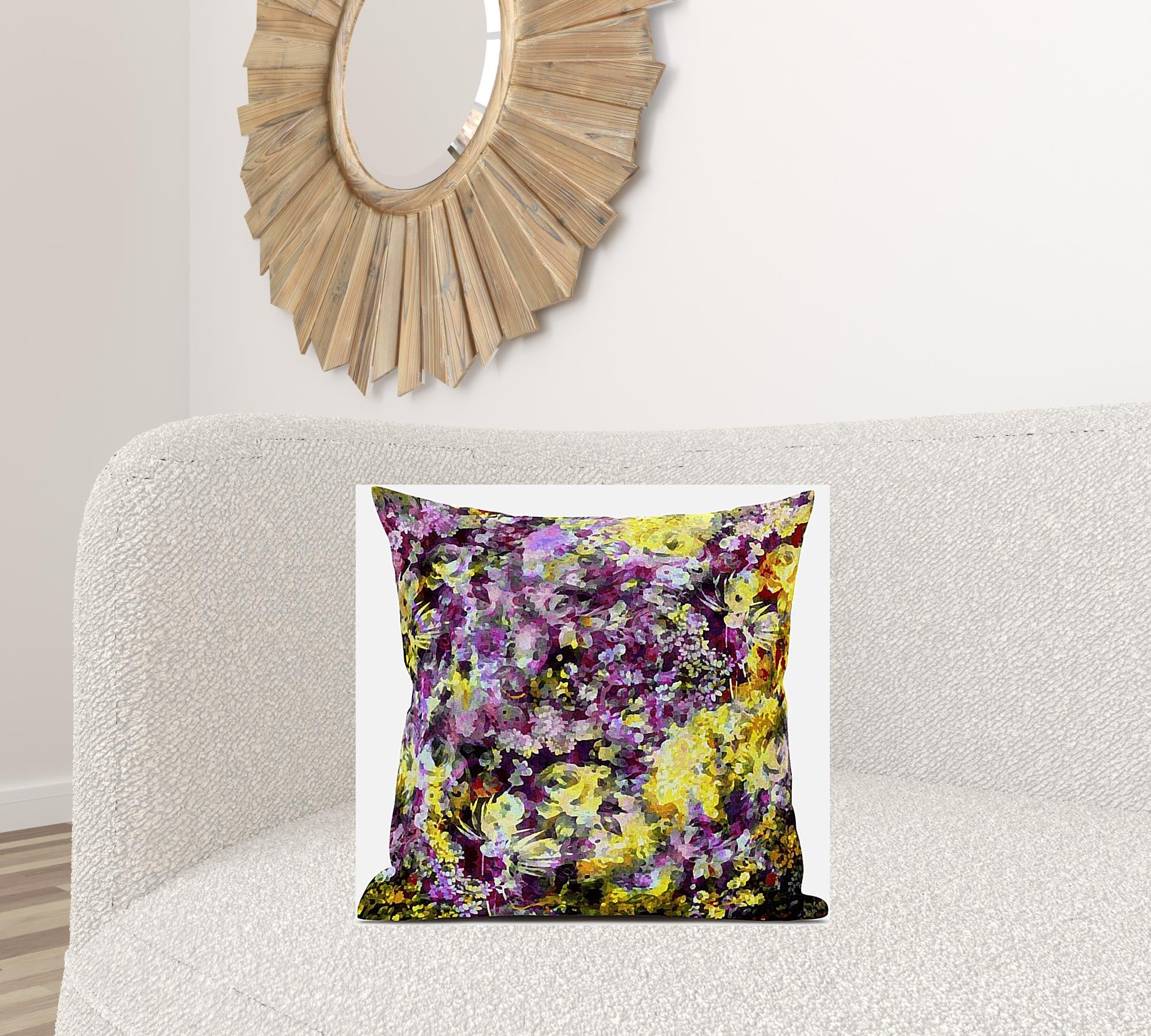 18" Purple Yellow Springtime Suede Throw Pillow