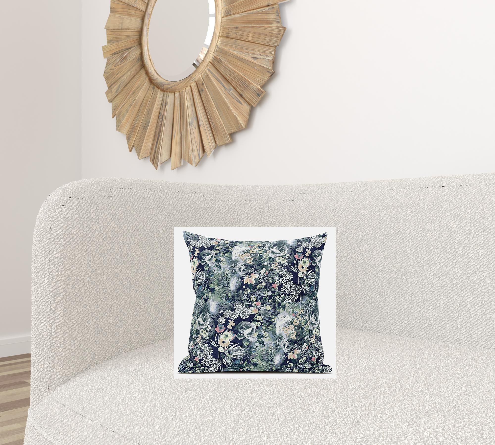 16" Gray Indigo Springtime Suede Throw Pillow
