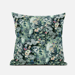 16" Green Black Springtime Suede Throw Pillow