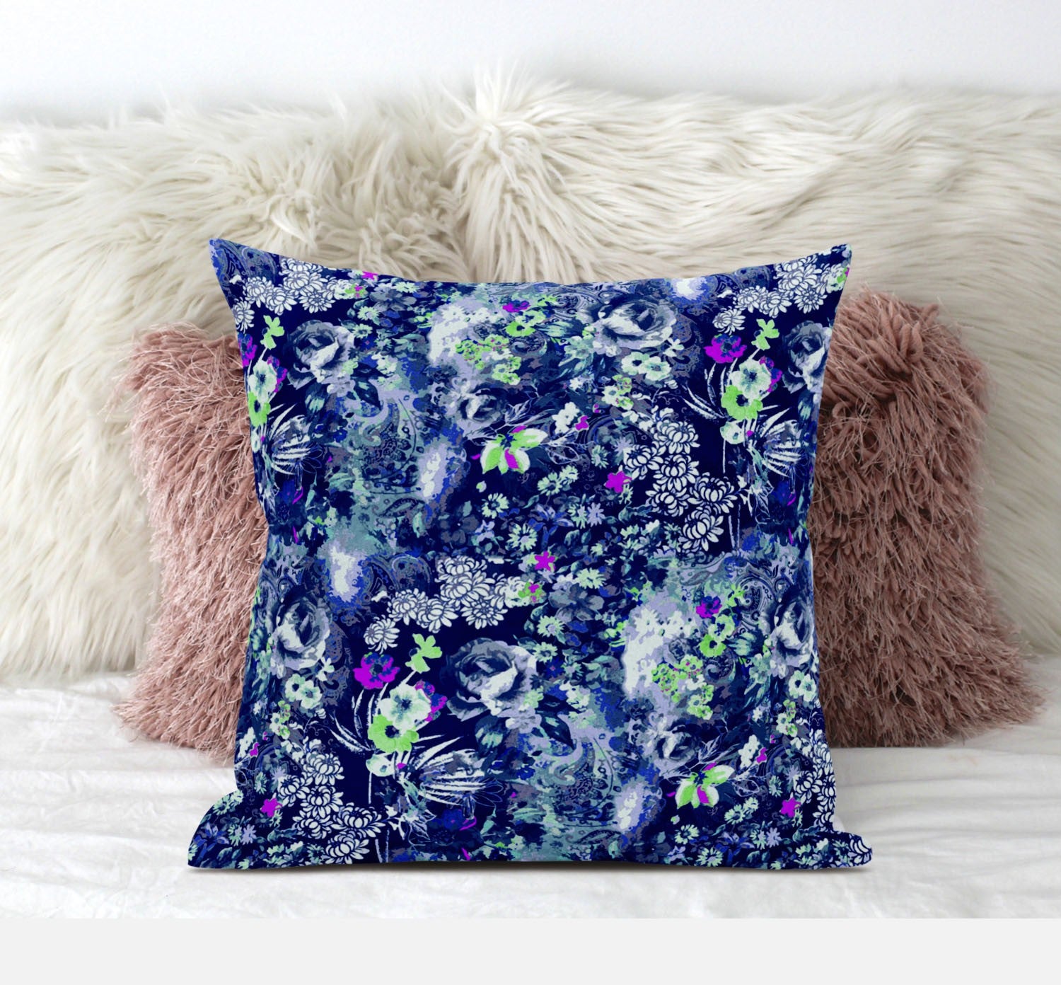 16" Purple Blue Springtime Suede Throw Pillow