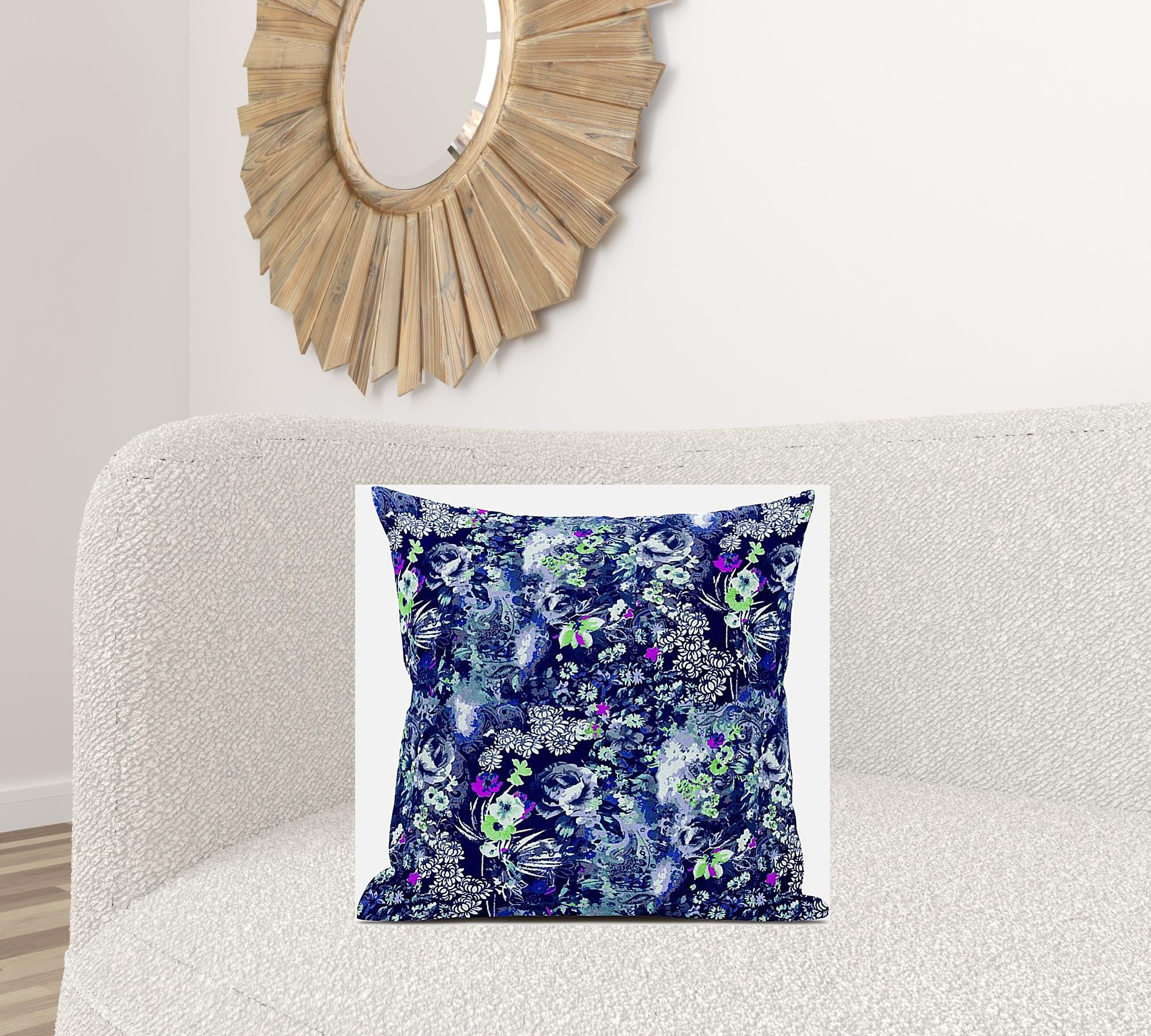 18" Purple Blue Springtime Suede Throw Pillow