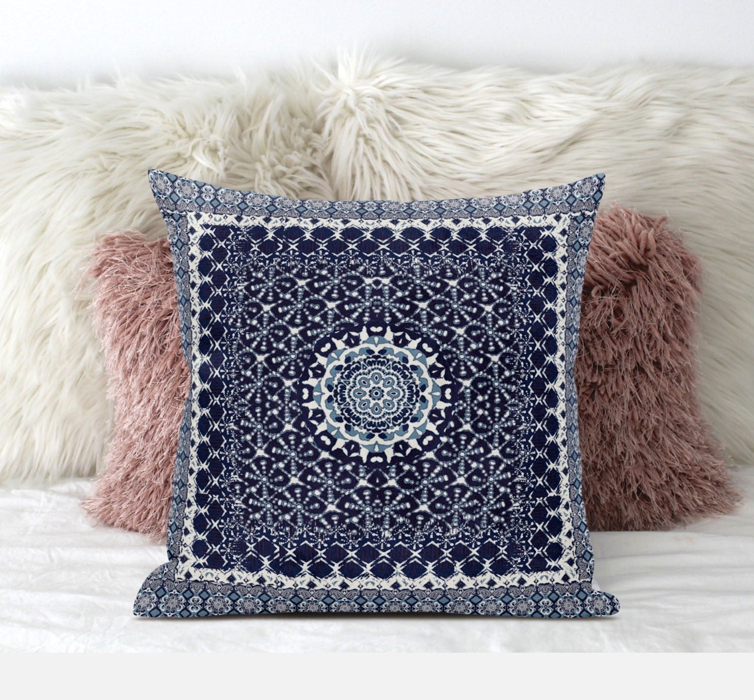 16” Indigo Blue Holy Floral Suede Throw Pillow