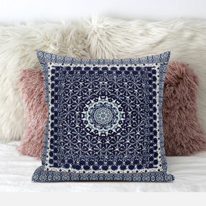 18” Indigo Blue Holy Floral Suede Throw Pillow