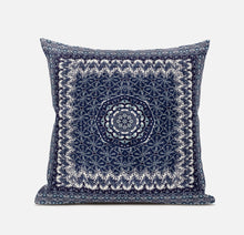 Indigo White Holy Floral Suede Throw Pillow 18”