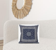 Indigo White Holy Floral Suede Throw Pillow 18”
