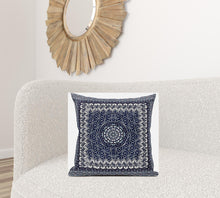 Indigo White Holy Floral Suede Throw Pillow 18”