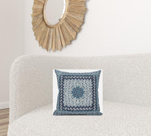 16” Blue White Holy Floral Suede Throw Pillow