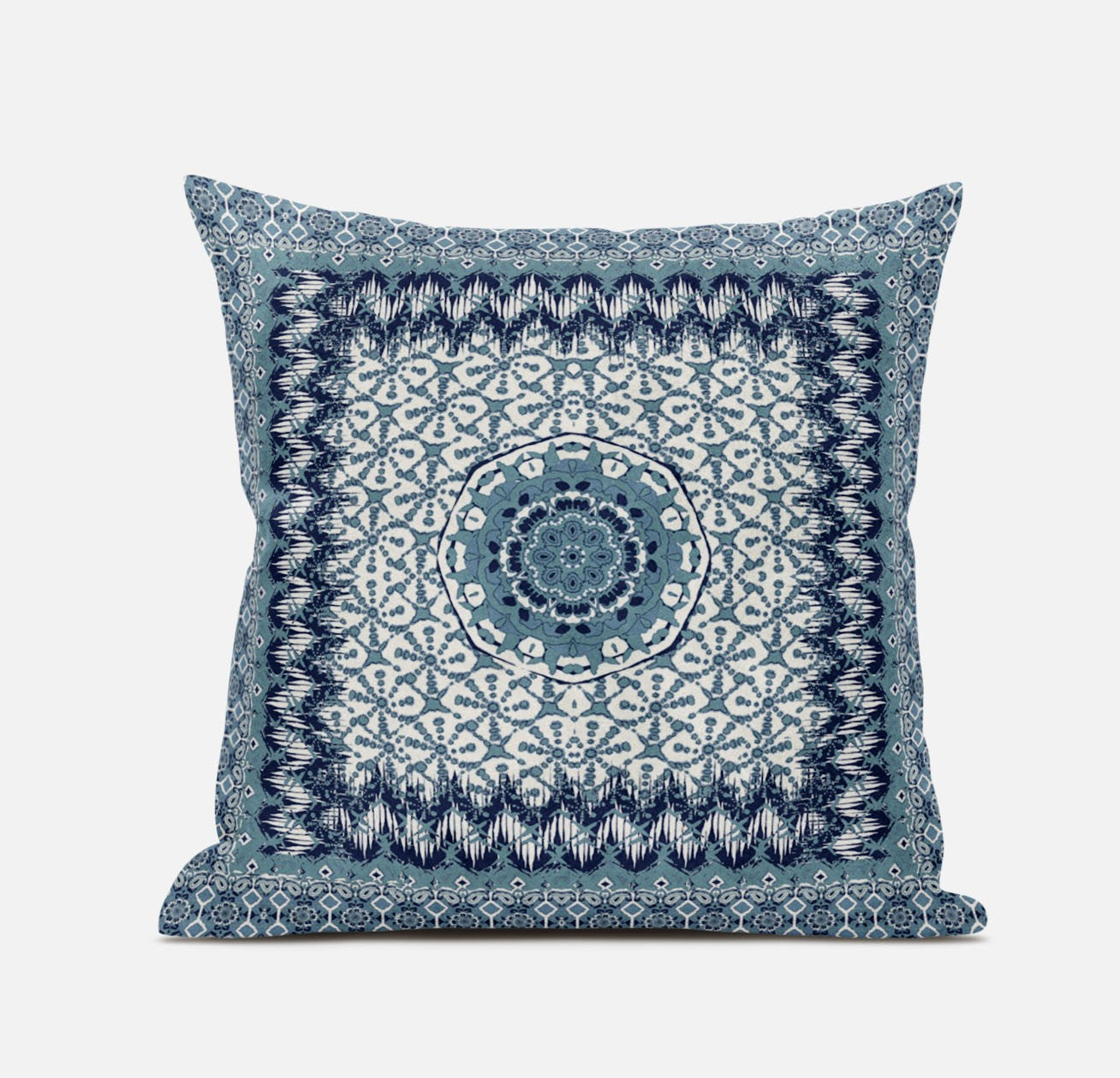18” Blue White Holy Floral Suede Throw Pillow