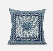 18” Blue White Holy Floral Suede Throw Pillow
