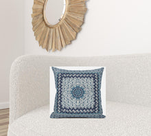 18” Blue White Holy Floral Suede Throw Pillow